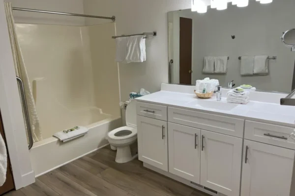 View of the second bathroom with a tub/shower