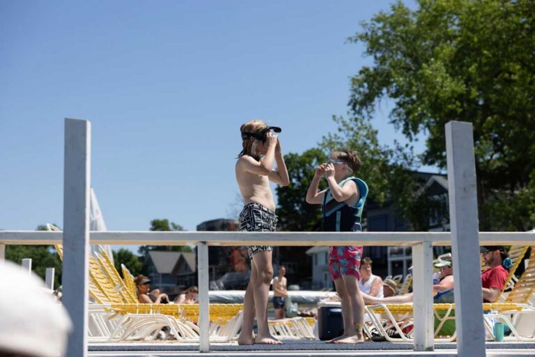 Okoboji family reunion at Fillenwarth Beach on West Lake Okoboji, South Beach dock and lakefront units